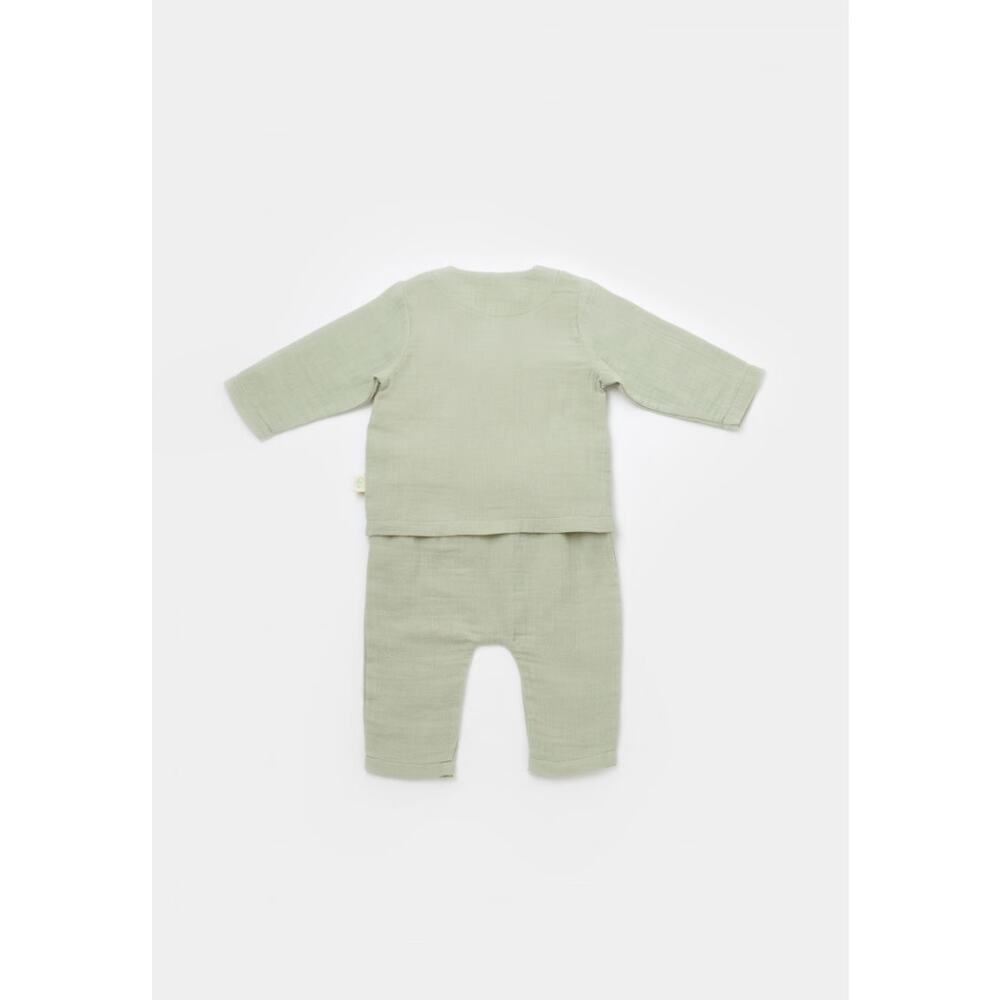 Organic Cotton Baby Outfit Set Green 12-18M GOTS 2 Pc Top Pants - Picture 3 of 6
